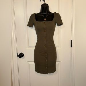 H&M Fitted Green Square Neck Button Down Dress. Size XXS